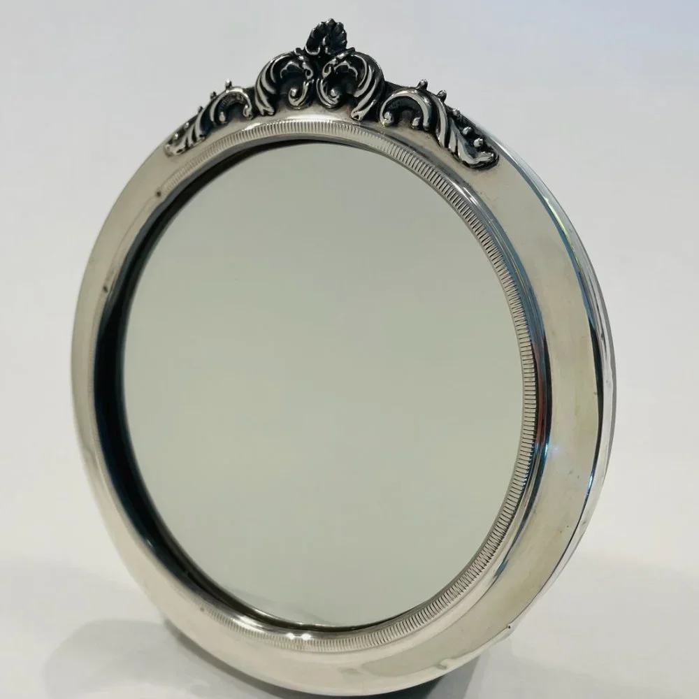 Art Deco Silver Crest Floral Design Table Mirror Hallmarked